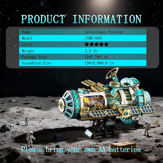 3D Wooden Puzzles for Adults - Space Station Mechanical Model Kit with Lights & Music, 511PCS Adult Wooden Puzzles, DIY Building Toy for Teen & Adults, Miniature House Kit for Birthday Father's Day