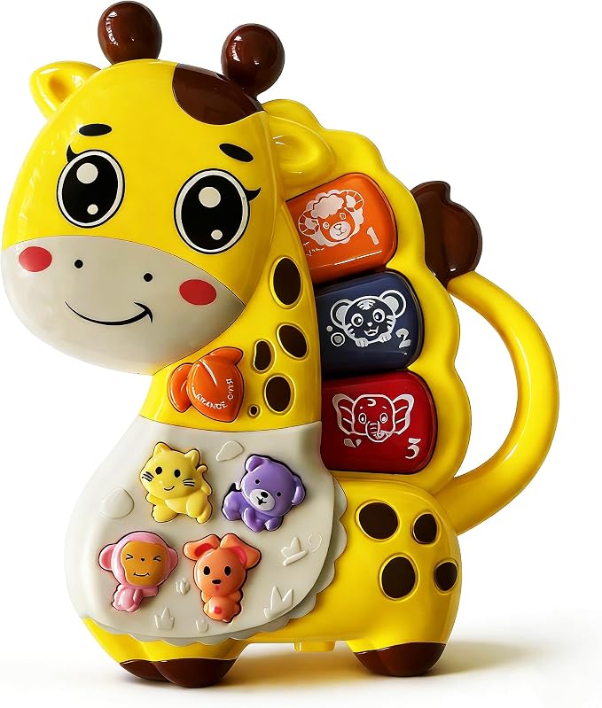 Baby Piano Drum Music Toy 6-12 Months, Giraffe Light Up Musical Keyboard Animal Sound, Toddler 12-24 Early Learning Educational Interactive Infant Toys Girl Boy Gift 1 Year Old