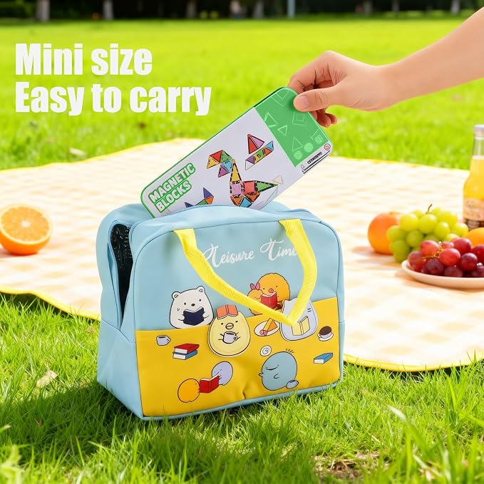 42PCS Mini Magnetic Tiles Building Blocks Set with Portable Iron Case, STEM Travel Toys for Kids Ages 3+, Educational Magnet Construction Puzzles for Boys and Girls,Toddler Puzzle Birthday Gift Toys