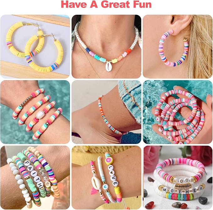 Redtwo 23000Pcs Clay Beads Friendship Bracelet Making Kit, 7 Boxes 144 Colors Flat Polymer Heishi Beads Set for Friendship Jewelry Making Kit with Pendant Charms, Crafts Gifts for Girls Ages 6-12 Kids