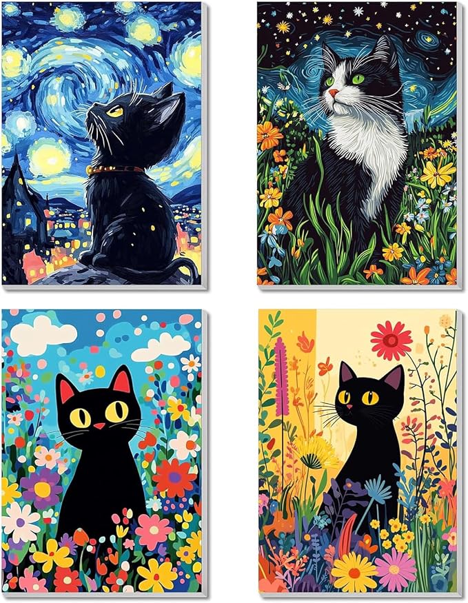RYMILIE 4 Pack Diamond Art Painting Kits for Adults, DIY Cat Diamond Painting Kits Round Diamond Dots for Adults,5D Full Drill Painting Kit Art and Crafts for Adult Home Wall Decor 12x16inch