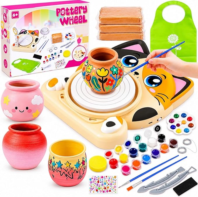 Insnug Pottery Wheel for Kids - Pottery Arts and Crafts for Kids Ages 8-12 with 3 Pack Painting Kit Air Dry Clay Art Supplies Toys for Girls Boy Christmas Birthday Gift for 6+