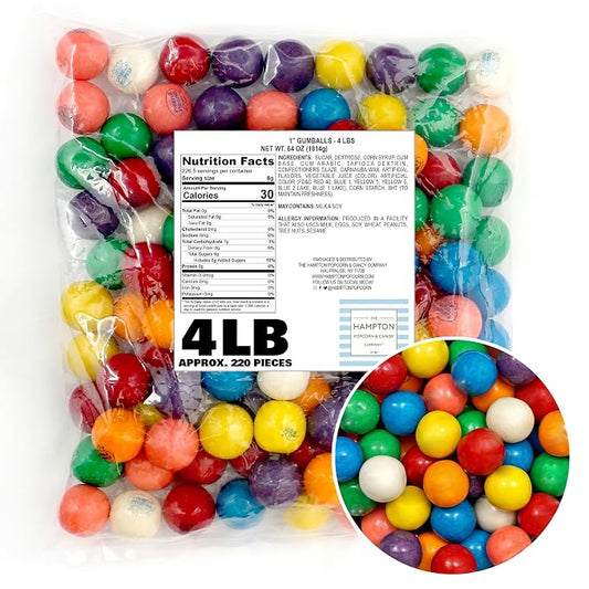 1 Inch Gumballs for Gumball Machine, Approx. 220 Pieces, 4lb Bulk Bag, Large Gumballs, Bubble Gum Balls Assorted Fruit Flavored Bubble Gum, Gumball Machine Refills
