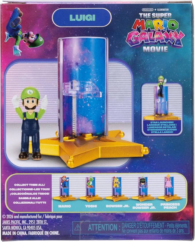 The Super Mario Galaxy Movie – 1.5” Mini Figures with Star Launcher Accessory 6-Pack Bundle - Includes Mario, Luigi, Yoshi, Princess Peach, Bowser Jr., and Wonder Bowser Jr.
