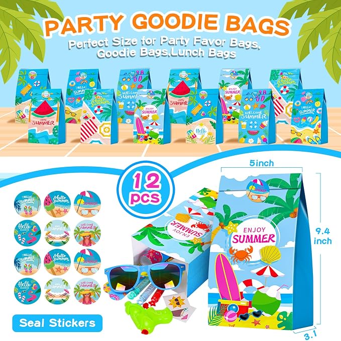 108Pcs Pool Party Favors and Beach Toys for Kids 3-8 8-12, Party Bag Stuffers Set with Beach Balls, Sunglasses, Bubble Wands, More for Pool Games Birthday Party Favors End of Year Student Gifts