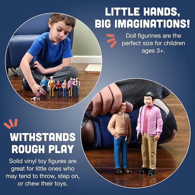 Creative Minds Marvel Education Hispanic Family Toy Figure Set for Kids Ages 3+, Set of 8 Inclusive and Diverse Dollhouse Toy Figurines, Multicolor