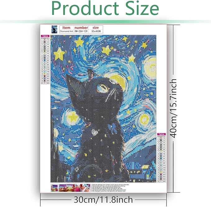 RYMILIE Black Cat Diamond Art Kits for Adults, Diamond Painting Dots Art Kits for Adults Beginners, 5D DIY Full Drill Round Rhinestone Gem Art Crafts Paintings for Home Wall Decor 12"x16"