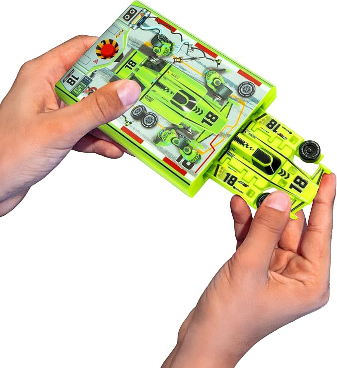 FLAT 2 FAST Original Speed Card Racer – Flat Car Racer and Pocket Size Racecar Launcher with Real Rubber Tires for High-Speed Racing – Transforming Toy Car for Boys – Load, Launch, Race! – Neon Green
