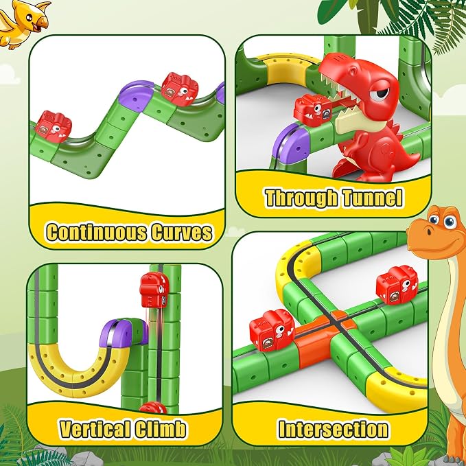 Upgrade Magnetic Train Set: 188PCS 3D Infinity Racer Electric Train Set for Kids Flexible Cube Track Anti-Gravity Dinosaur Train Toys Gifts for 3 4 5 6 7 8-12 Year Old Boys Girls
