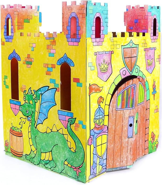 Easy Playhouse Fairy Tale Castle - Kids Art and Craft for Indoor and Outdoor Fun, Color, Draw, Doodle – Decorate and Personalize a Cardboard Fort, 32" X 32" X 43. 5" - Made in USA, Age 3+, White
