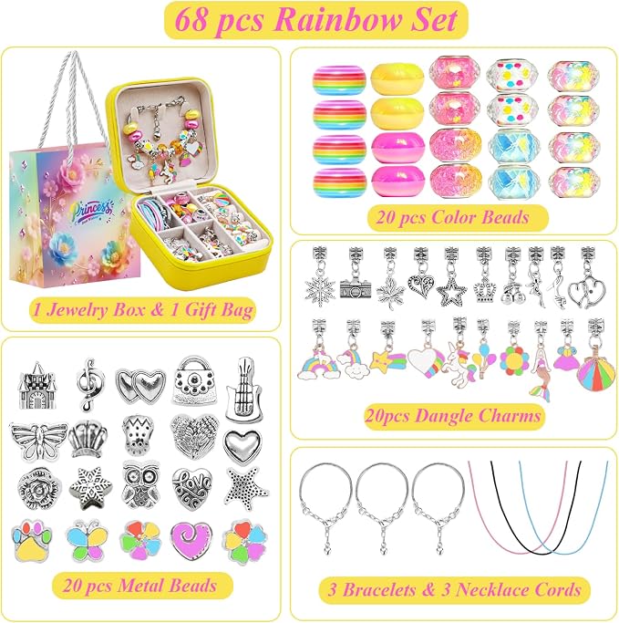 ONADEBY Charm Bracelet Making Kit - Colorful DIY Jewelry Making Kit for Girl, Friendship Bracelet Kit with Portable Jewelry Box for Birthday Christmas New Years Easter Valentine Craft Gifts