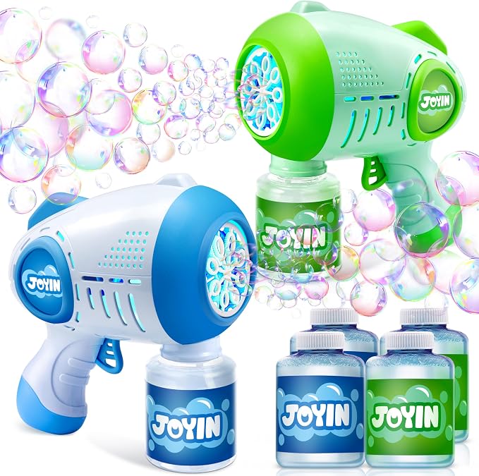 JOYIN 2 Kids Bubble Guns with 4 Bottles Solution, Automatic Bubble Machine Gun with 8 Holes for Kids, Adults, Summer Toys, Easter Basket Stuffers, Birthday Gift, Party Favors