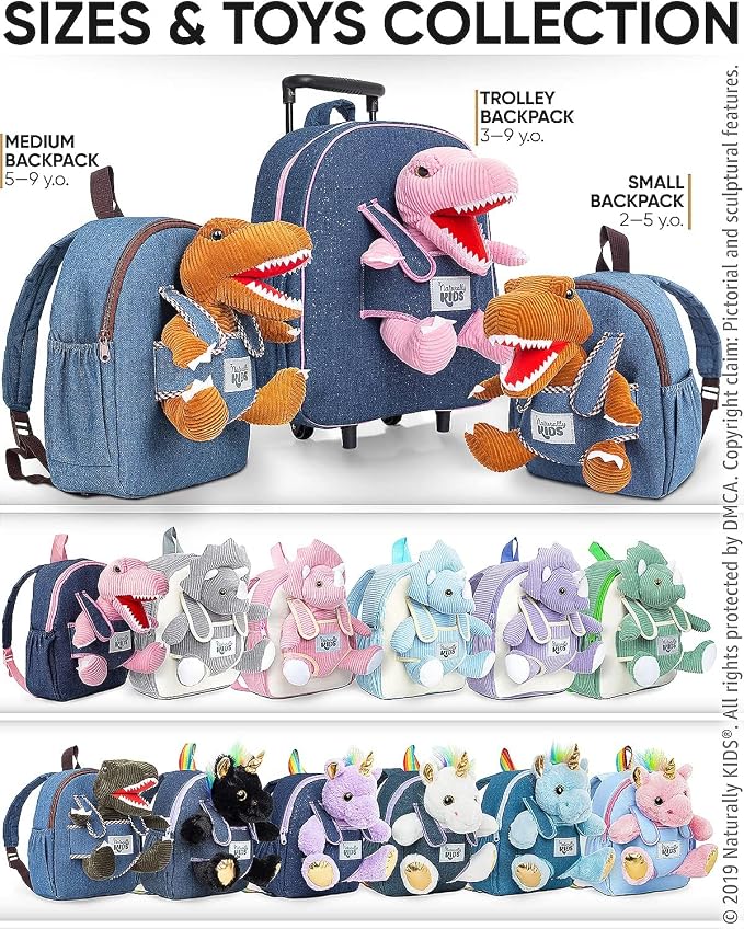 Toddler Luggage w Pink Dinosaur Toys, Kids Rolling Backpack for Girls, Boys, Toddler Suitcase, Gifts for 3 4 5 6 Year Old