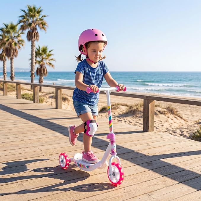 GYMAX Kick Scooter for Kids 2+, 3 Light-up Wheels Toddler Scooter with Wide Anti-Slip Deck & Hand Grip, Heavy Duty Stable Lightweight Ride On Scooters for Boys Girls