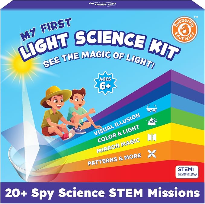 Butterfly EduFields My First Light & Optics Science Kit for Kids Ages 6-12 | 20 Spy Science Missions Across 7 Levels | Mirrors, Periscope, Color & Illusions | STEM Gift for Boys & Girls