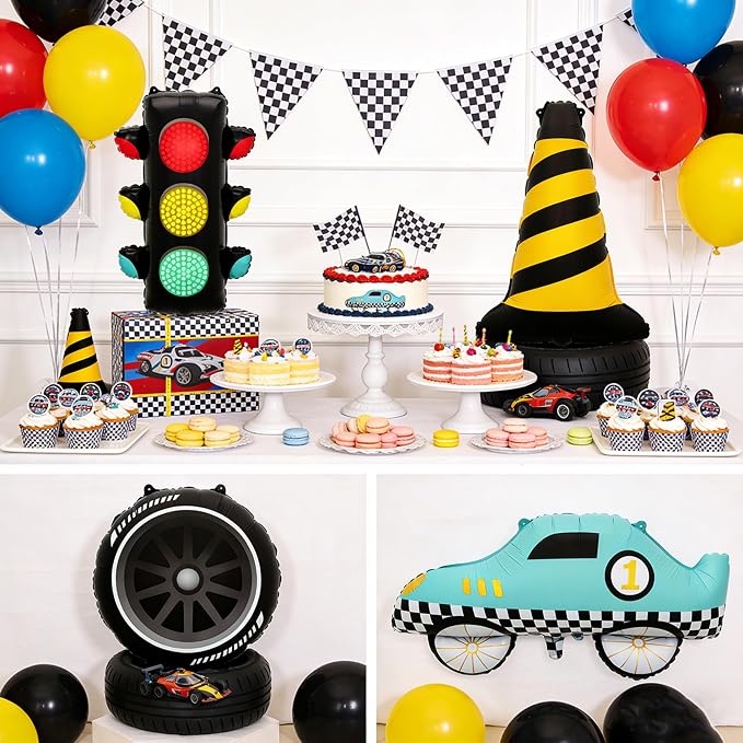 2PCS Traffic Cones Foil Balloon Racing Car Balloon | For Birthday Race Themed Baby Shower Traffic Cones Party Race Track Decorations Supplies