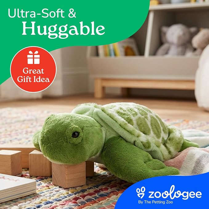 The Petting Zoo Sea Turtle Stuffed Animal Plushie, Gifts for Kids, Scoopz Sealife Animals, Green Tortoise Plush Toy 8 Inches