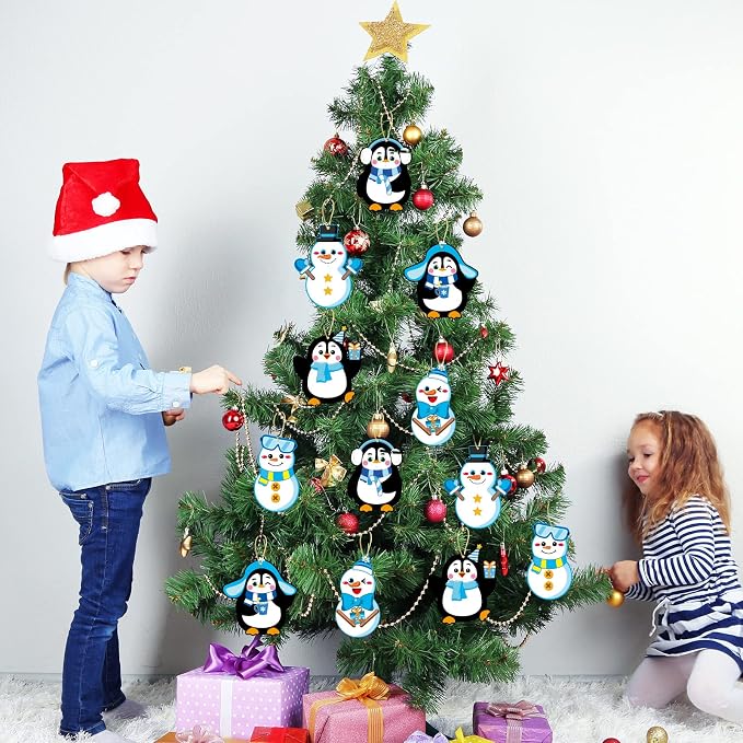 chiazllta 30 PCS Winter Christmas Craft Kits for Holiday DIY Snowman Penguin Sticker Craft Ornament Xmas Art Craft for Party Home Game Activities…