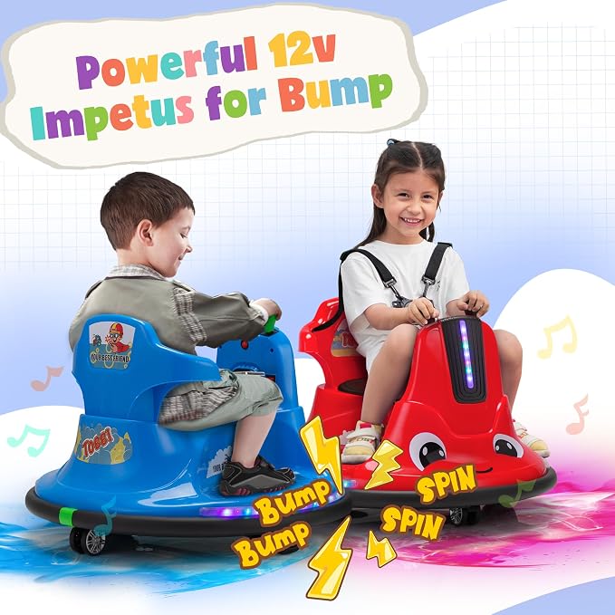 TOBBI Kids Electric Ride On Snail Shape Toy, 12V Battery Powered Toddler Bumper Car with Parent Remote Control/Funny Stickers/360 Degree Spin for Children of Aged 1-6-Red