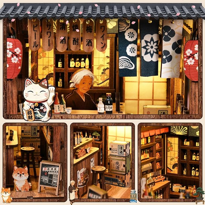 ISSEVE Japanese Izakaya Booknooks Kit for Adults Book Nook Miniature House | Bookshelf Insert Decor, 222Pcs, 3-5 Hrs Build, 3D Wooden Puzzle, Book ends Decor, DIY Crafts, Book Lovers Holidays Gifts