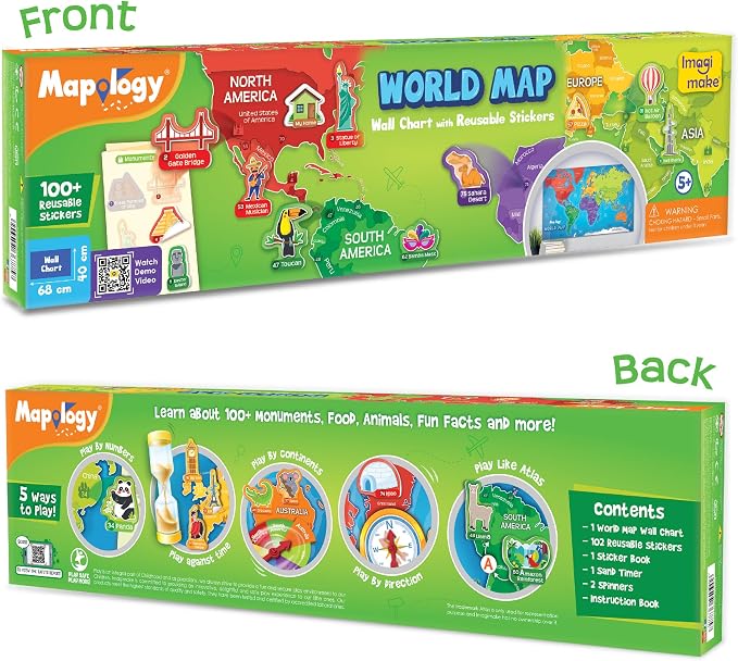 Imagimake Mapology USA Map with Reusable Stickers | 100+ Jelly Stickers | Geography Games & Learning Kids Toys Age 5-8 | Gifts for Boys & Girls Age 5,6,7,8,9,10,11,12 Years Old