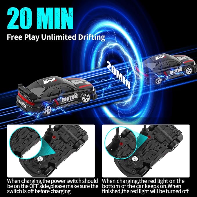 Desktop Drift Car,1:64 Remote Control Car, RC Cars with LED Lights, Mini RC Drift Car for Race, for Boys Kids Adults