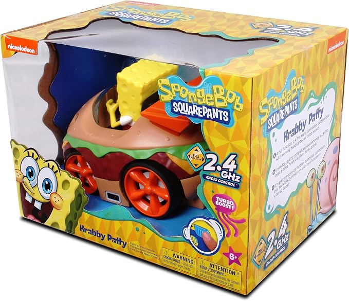 NKOK Remote Control Krabby Patty with Spongebob Vehicle, Full Function RC Vehicle, Working Lights, Has Radio Control & Turbo Boost, Great Item for Kids, Ages 6 and up