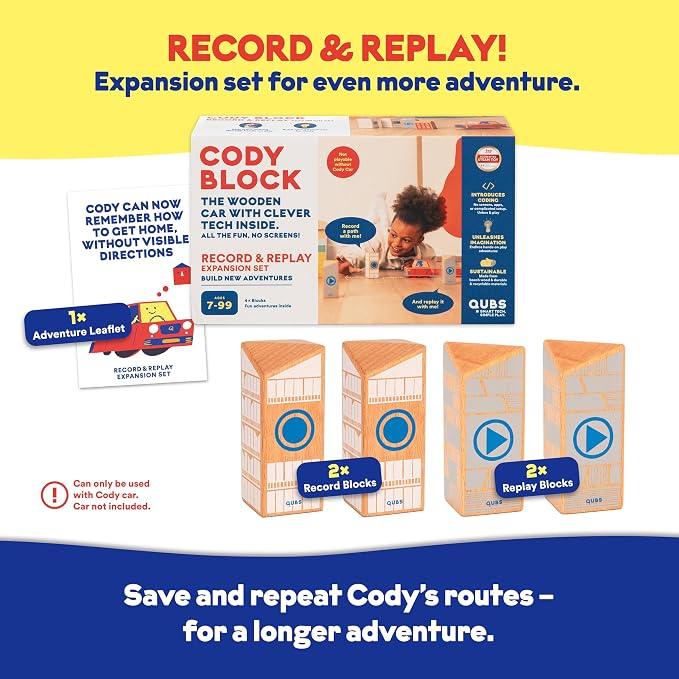 Cody Block Record & Play Expansion Set, Educational Wooden Building Blocks and Car STEM Toys for Preschool Kids Ages 7+