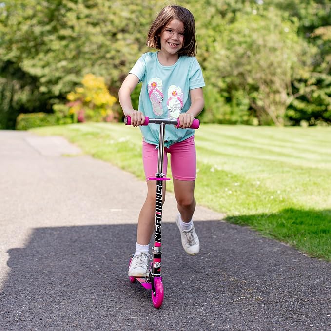 Ozbozz Nebulus Adjustable Scooter: Pink & Black - Kids Two Wheel Scooter, Foam Handle Grip, Adjustable Handle Height