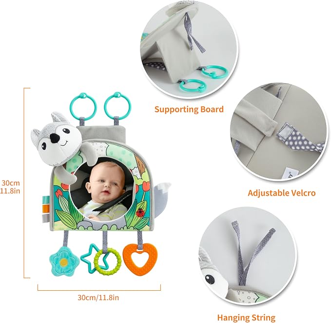 Lynncare Car Seat Toy, Baby Car Mirror Toy for Rear Facing, Travel Baby Activity Center with Hanging Engaging Toys for Infants Babies 0-6-12-18 Months Boy Girl