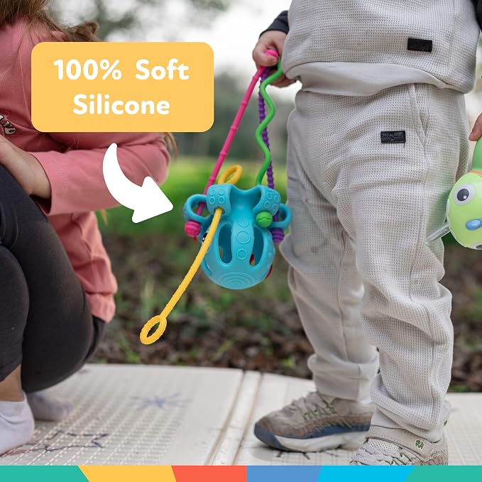 Nuby Silicone Octopus Sensory Toy with Bright Colored Silicone Textured Cords for Tactile Development, 18+ Months