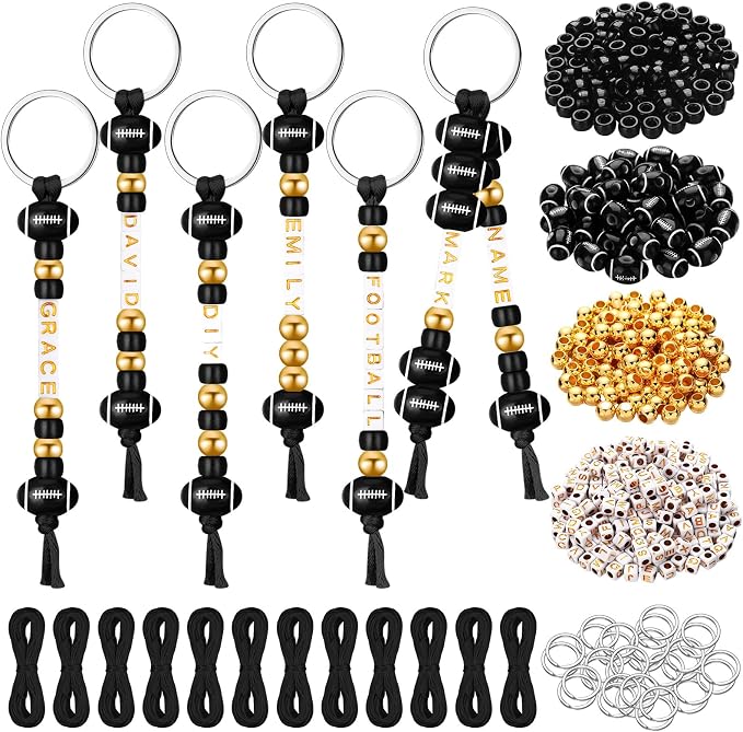 Landical 564 Pcs Football Keychain Making Kit DIY Football Bead Key Chain Craft Adjustable Sport Letter Bead Charm Sport Theme Party Favor Gift Backpack Accessories Holiday Decoration(Black Gold)