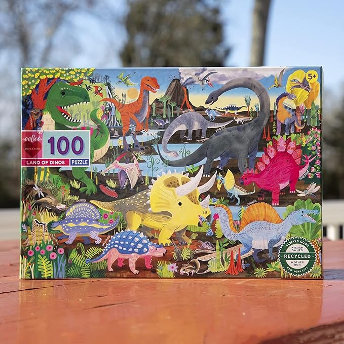 eeBoo 100 Piece Puzzle for Kids - Land of Dinosaurs Children's Puzzle Prehistoric, Large Pieces for Small Hands to Develop Motor Skills