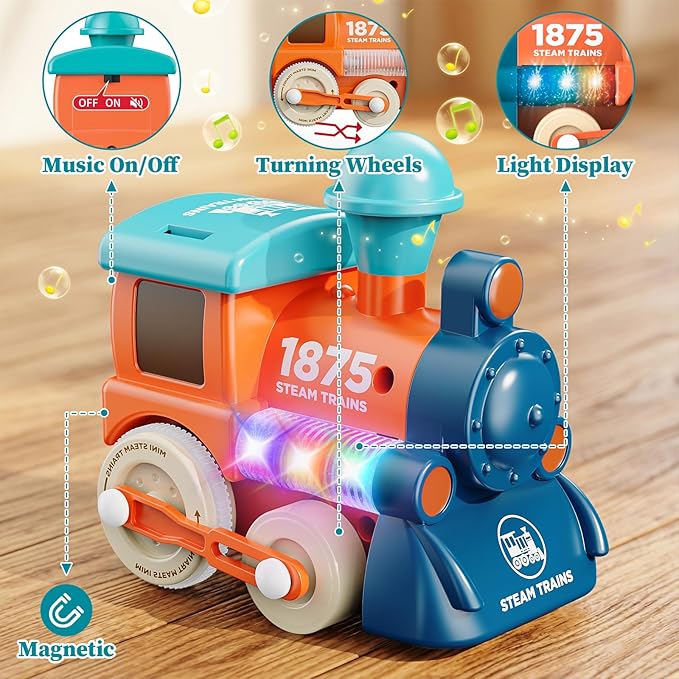 Lipneaed Train Set for Toddlers, Magnetic Train Toys for Toddlers 3+, 4pcs Trucks Toy Train for Boys and Girls, Birthday Christmas Toy Gifts for 3+ Years Old