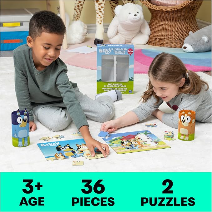 Spin Master Games, Bluey Puzzles 2-Pack, 36 Pieces, Preschool Puzzles, for Ages 3 & Up