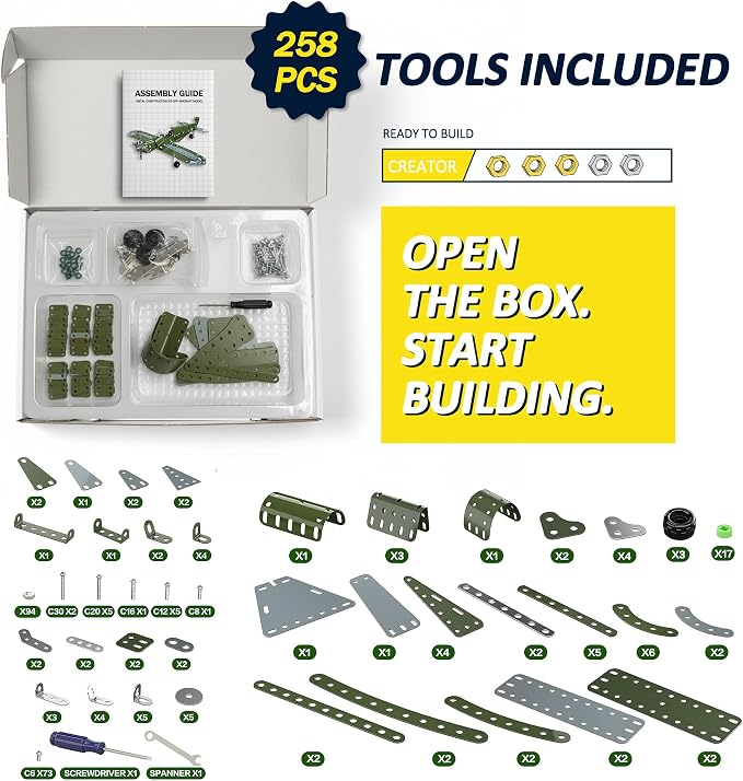 Metal Model Airplane Building Toys for Boys & Girls Ages 8-16, 285 Pieces DIY STEM Construction Kits, Educational Engineering Science Plane Set, Vintage Aircraft Vehicle Gift for Kids & Adults