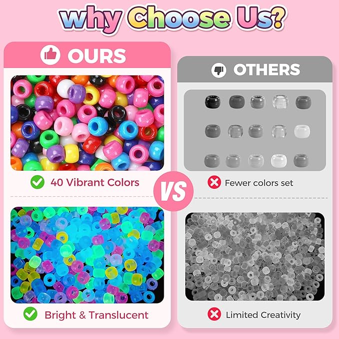 Redtwo 10000 Pcs Pony Beads for Bracelet Making Kit, 40 Colors Kandi Beads for Bracelets Jewelry Making, 6x9mm Hair Bead for Braids Key Chains DIY Crafts Gifts for Tween Girls