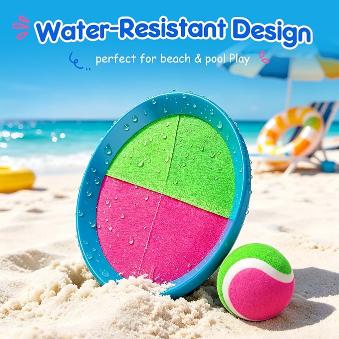 Toss and Catch Ball Game Set, Upgraded Sticky Paddle Ball Set for Kids & Toddlers, Sturdy & Water-Resistant Outdoor Backyard Beach Pool Toy, Birthday Gift for Boys Girls Ages 3-12