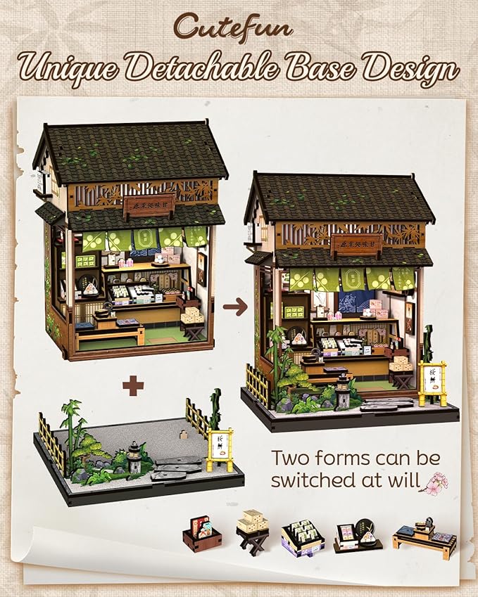 Cutefun Book Nook Kit - DIY Miniature Dollhouse Kit for Adults, Teens and Beginners, Japanese Dessert Shop Booknook Tiny House Bookshelf Decor 3D Wooden Puzzles, Creative Gifts for Family (Sweet Shop)