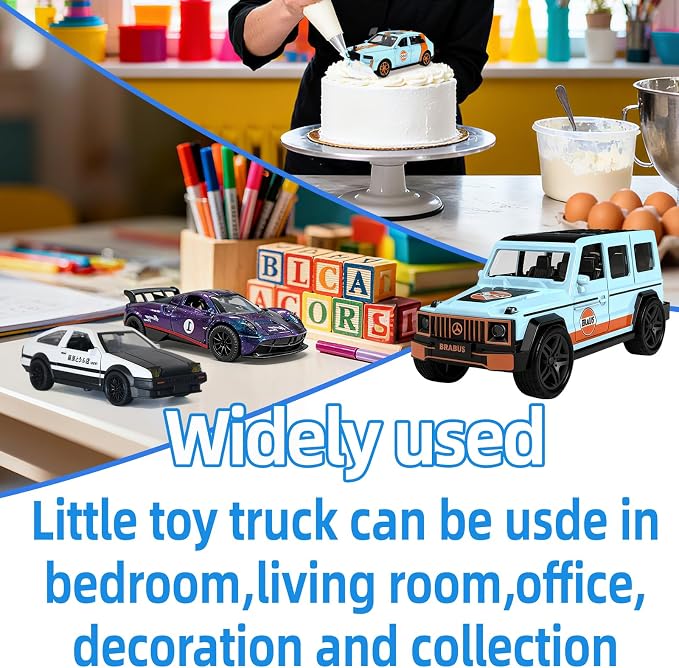 1:32 Alloy Pull Back Truck Toys for Kids, 6 Pack Die Cast Car Set with Road Map, Traffic Signs & Light, Toy Vehicle Playset, Birthday for Boys Girls Ages 3-8