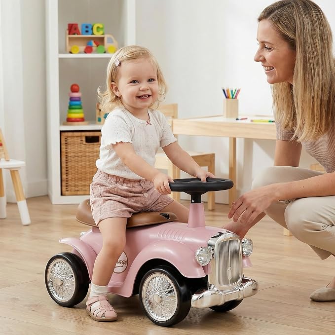 Costzon Ride On Push Car for Toddlers, Classic Kids Foot-to-Floor Sliding Car With Steering Wheel, Horn & Under Seat Storage, Ride On Toy for Boys Girls 18-36 Months (Pink)