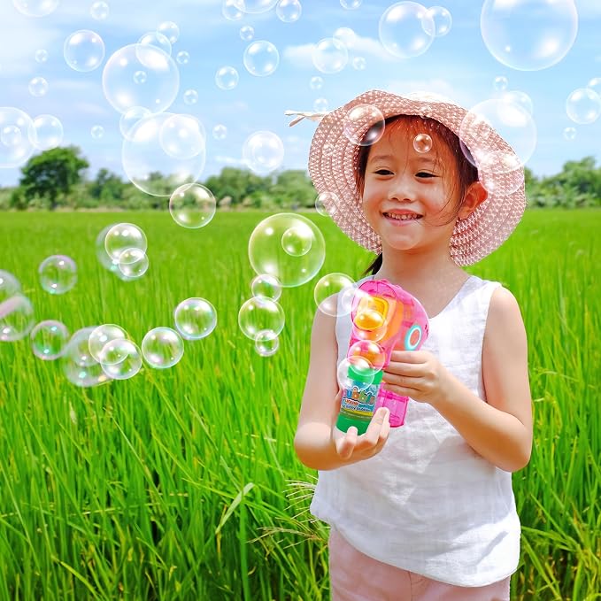 ArtCreativity 3 Pack Friction Powered Light Up Bubble Blaster Guns, Includes LED Bubbles Guns and 6 Bottles Fluid, Outdoor, Indoor Fun Gift Idea, Summer Party Favors (No Batteries Needed)