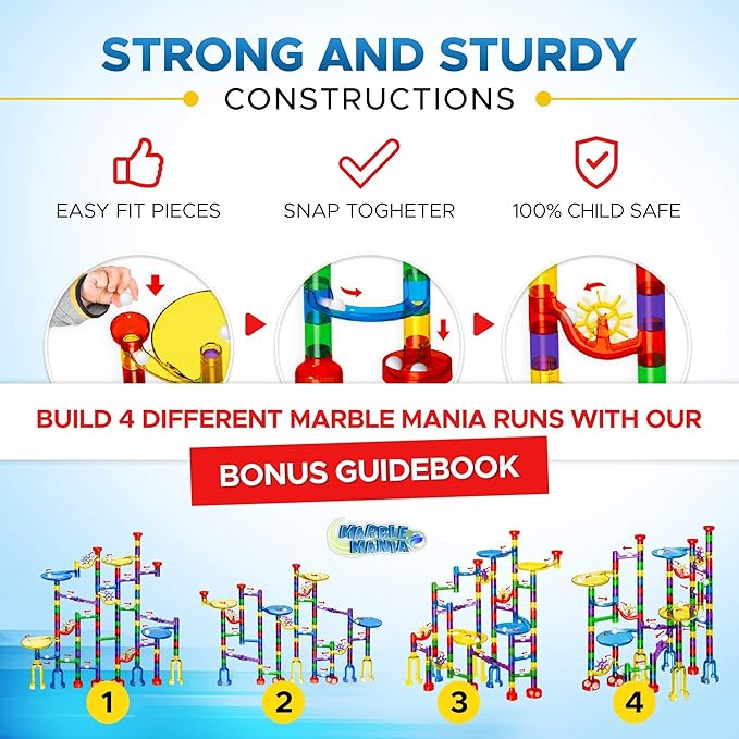 Marble Mania 162 Piece Marble Run Plus Storage Tub for Kids 4-8 Year Old | Storage Tub Included, 162 Pieces, Construction Toys, Educational STEM Toys For 4+ Year Olds