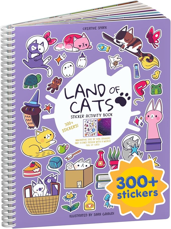 Land of Cats 300+ Kids Sticker Book by Cupkin Toddler Road Trip Coloring and Sticker Book, Road Trip Essentials, 8 Coloring Pages 8 Side by Side Scenes for Ages 2–8 Years