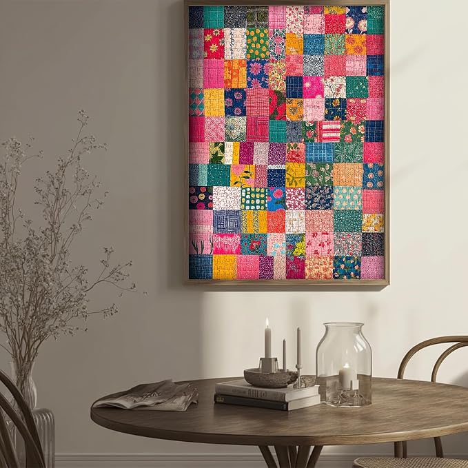 Sewing Patch 1000 Piece Puzzle for Adults, PICKFORU Vintage Quilt Patchwork Flower Art Puzzles, Impossible Difficult Colorful Theme as Wall Decor