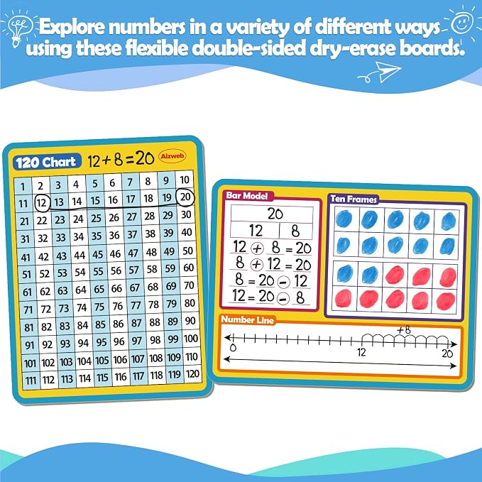 Dry Erase Number Line Whiteboard, 9" x 12" Double-Sided 120 Number Chart, Math Manipulatives White Board for Kids Students, Classroom and Home, Small White Board Dry Erase (Number Line)
