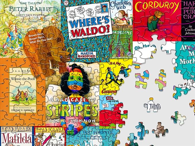 Springbok - Childhood Stories - 400 Piece Jigsaw Puzzle Collage of Favorite Children's Books from The Past and Present