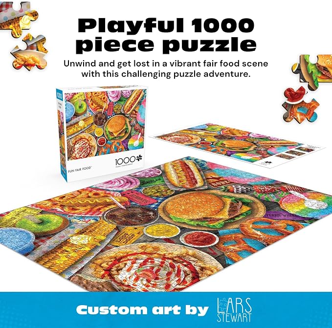 Buffalo Games Lars Stewart Fun Fair Food 1000 Piece Jigsaw Puzzle - Cardboard, Rectangular, 26.75 x 19.75 in - Puzzles for Adults - Full-Color Reference Poster - Precision-Cut Pieces