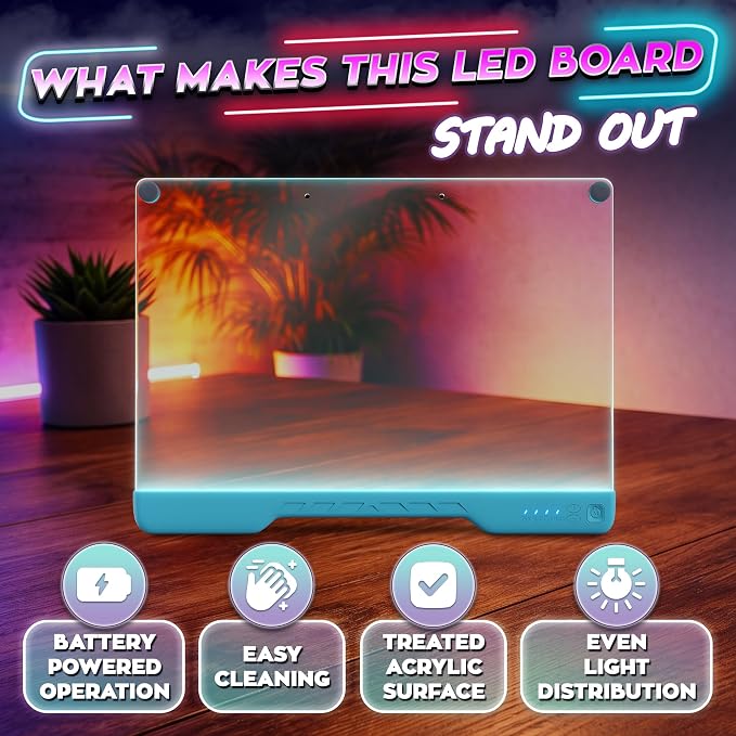 Upgraded 16” LED Drawing Board – Rechargeable, 7 Colors, 10 Light Modes, Adjustable Brightness – Acrylic Light Board for Tracing with Stand, Markers and Full Kit – Birthday Gift Set (Blue)