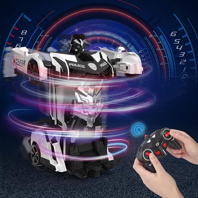 BLUEJAY Transform Rc Cars for Boys 4-7 8-12, 2.4Ghz 1:18 Scale Remote Control Car Transforming Robot, One-Button Deformation 360° Rotation and Drift Car Toy Gifts for Boys 3-5 (White)